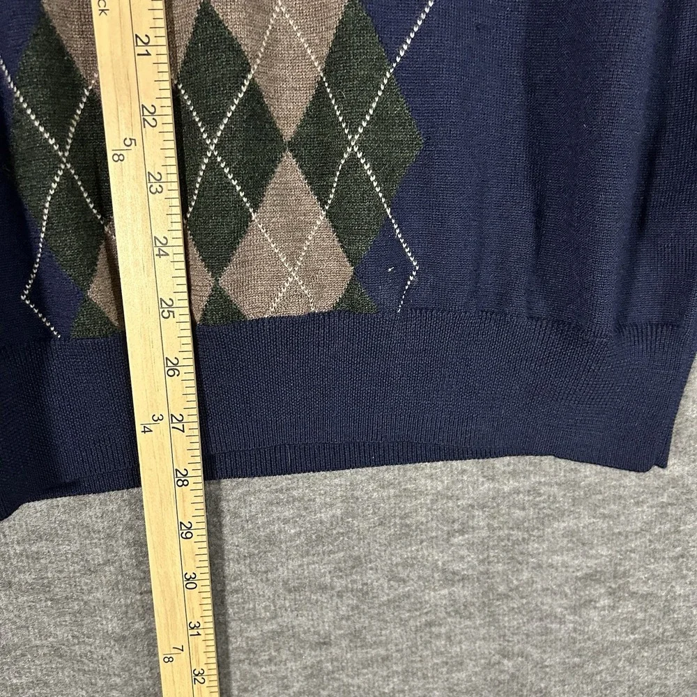 Jos. A. Bank Blue Green‎ Brown Argyle 100% Merino Wool V-Neck Sweater Size L